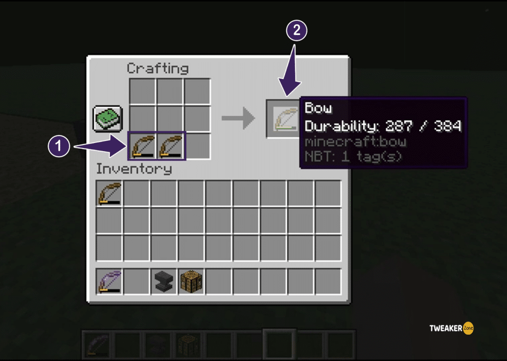 Repair Bow using Crafting Table