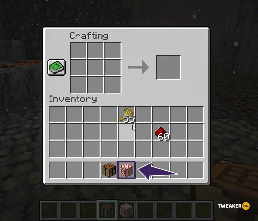 Traget Block in Crafting Menu