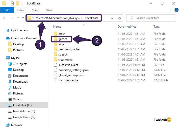 Games folder under localstate for minecraft