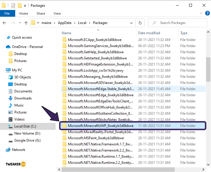 Microsoft.MinecraftUWP_8wekyb3d8bbwe folder