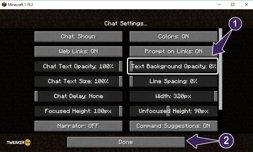 change Text Background opacity to 0 in Minecraft