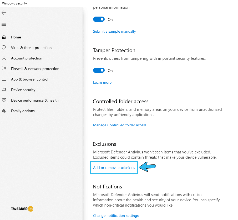 Add or Remove Exclusions in Windows Security