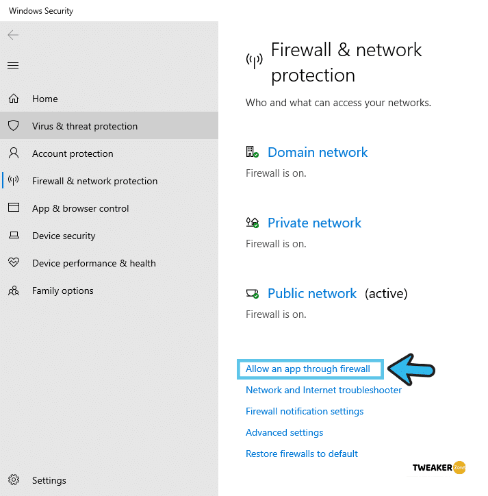 Allow an app through firewall