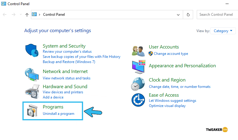 Programs under Control Panel
