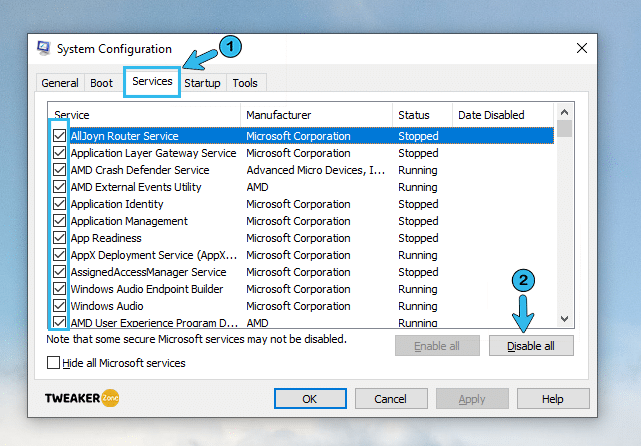 Services disable