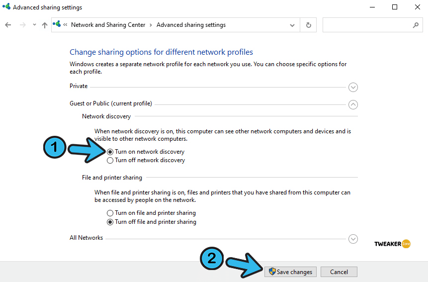 Turn on network discovery in Guest