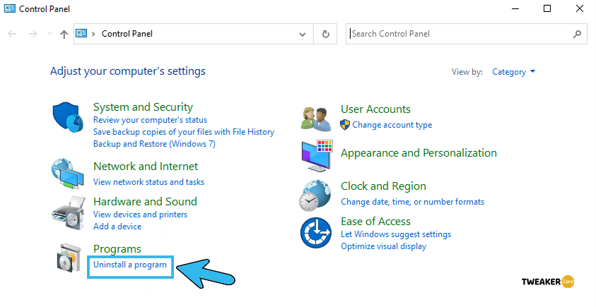 Uninstall a Program under control panel
