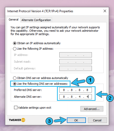 Use The Following DNS Server Address