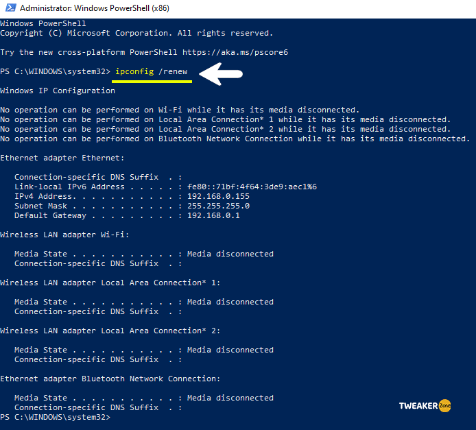 ipconfig renew On PowerShell