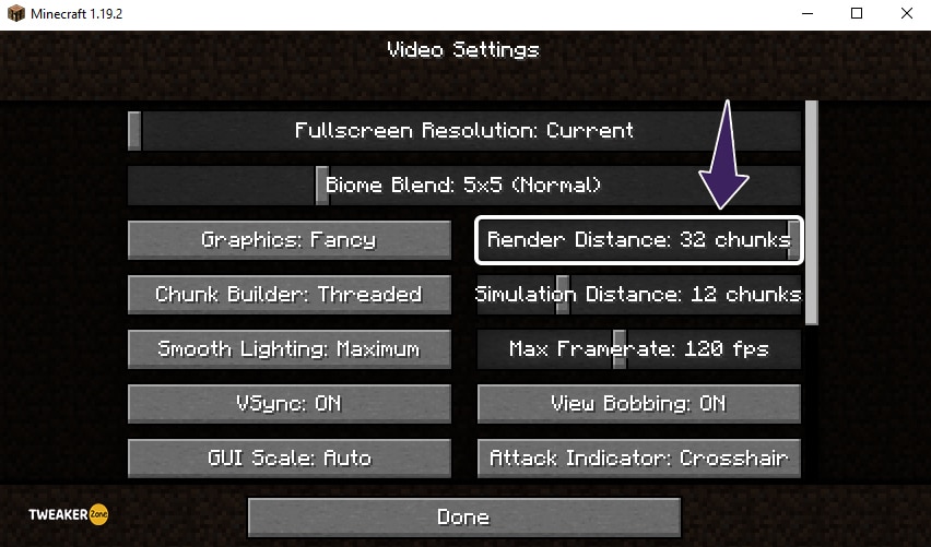 Increase Render Distance to 32 chunks